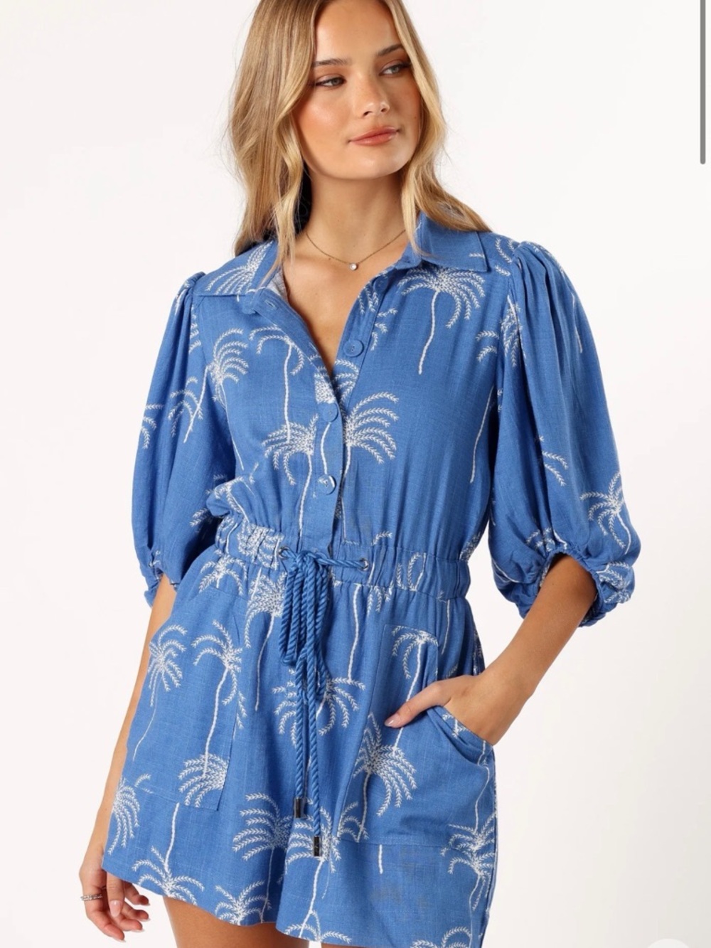 Petal and pup Blue Palm-Print  Romper